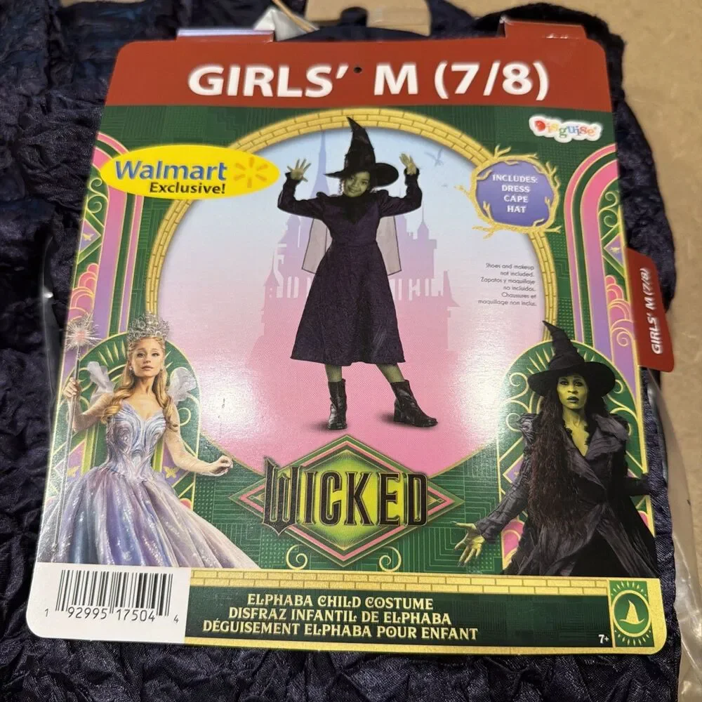 Wicked Elphaba Deluxe Kids Costume Dress Cape & Hat Girls 7-8 Medium Halloween